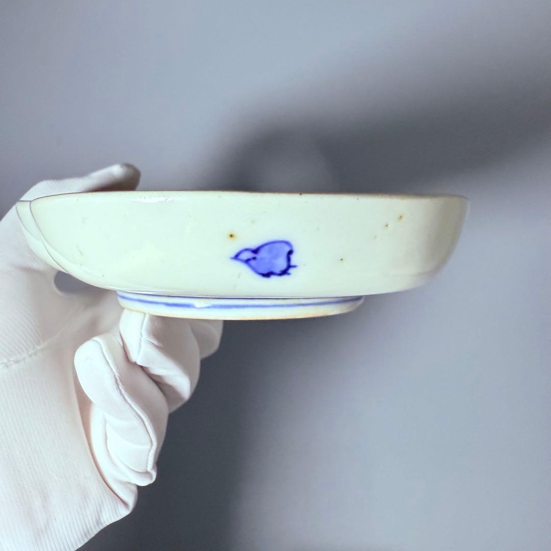 幕末～明治期　角冨　色絵扇絵変形皿　五客　裏千鳥文　金襴手　古器を楽しむ