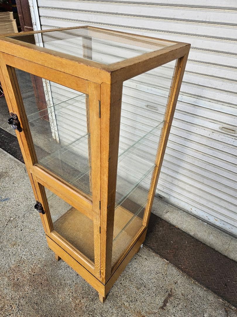 ヴィンテージ ガラスのパンケース 陳列 ショーケ－ス 飾り棚 店舗什器 無垢材