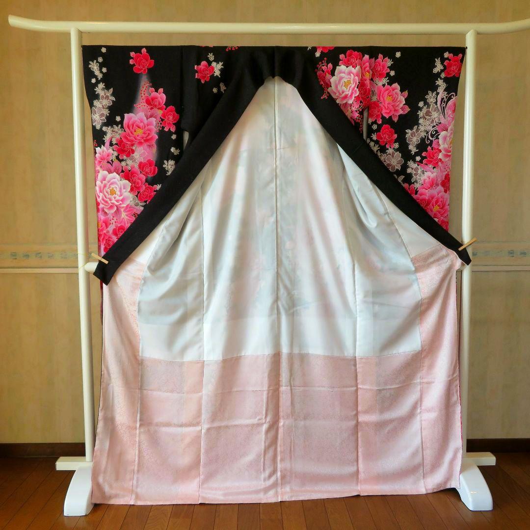 5008　振袖　単品　成人式　結婚式　卒業式　黒　正絹　バラ