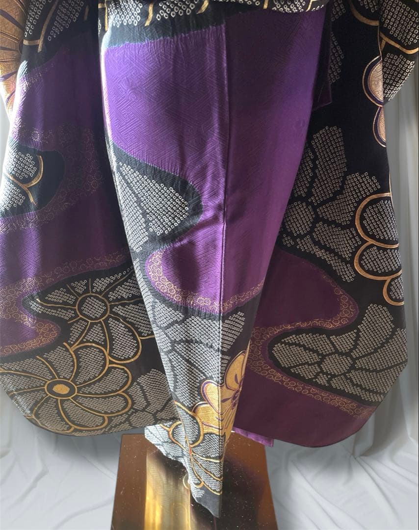 SURF様 手絞り 金駒刺繍 高貴紫 ファーショール付き 振袖 安心セット