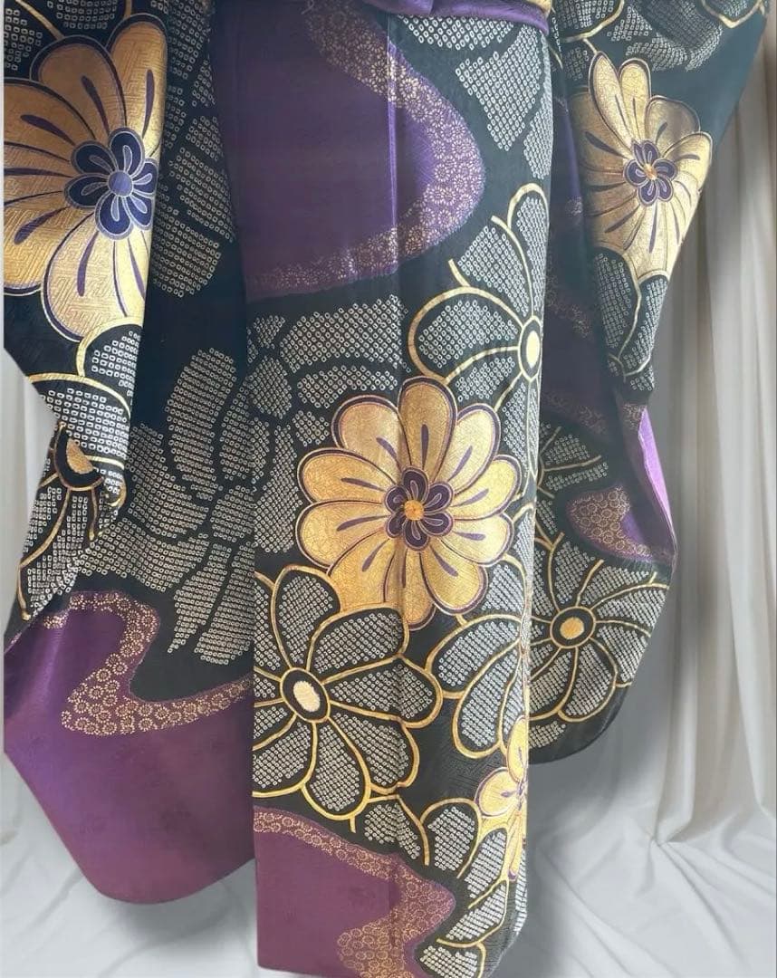 SURF様 手絞り 金駒刺繍 高貴紫 ファーショール付き 振袖 安心セット