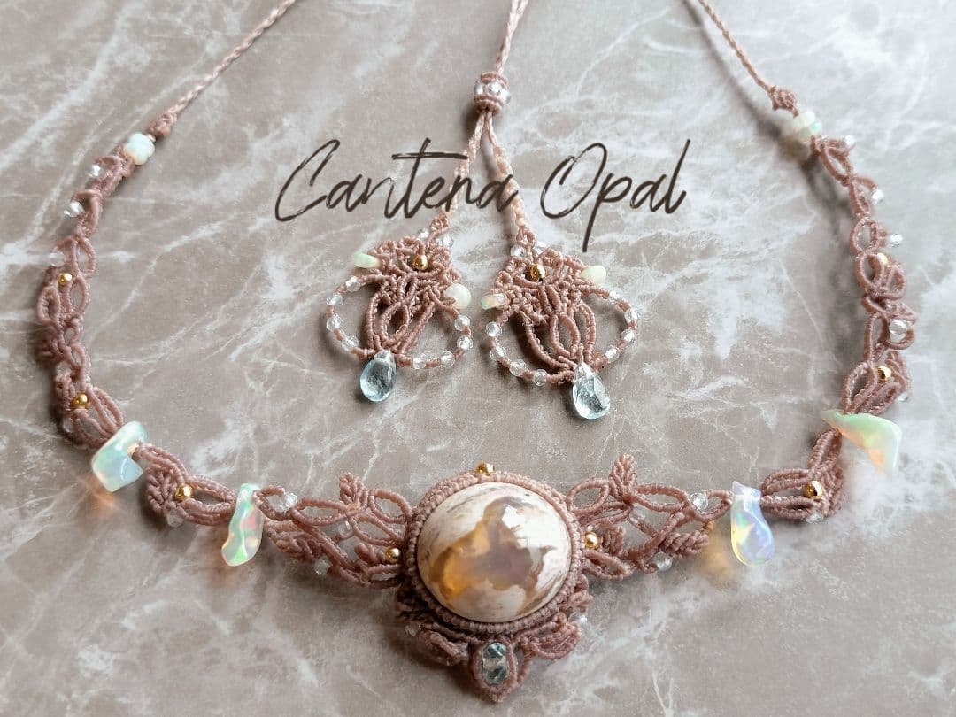 カンテラオパールチョーカーマクラメネックレス✧synchronicity ✡。