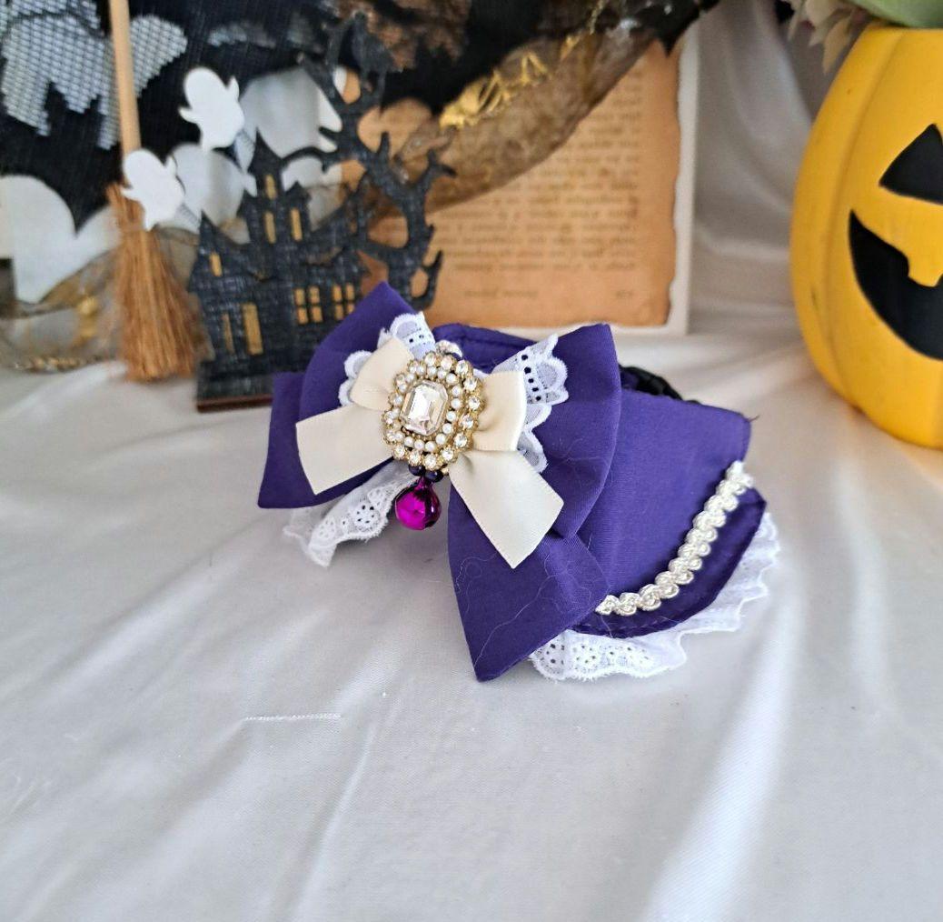 ハロウィン、ゴスロリ③(パープル)わんちゃん猫ちゃん用襟つき首輪