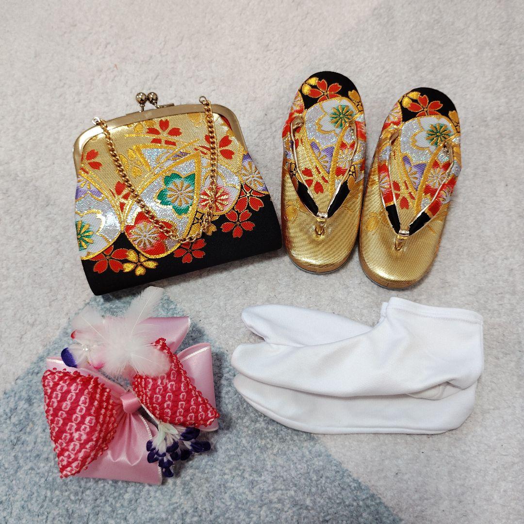 七五三 3歳 正絹 着物 被布 バッグ 草履 小物 セット 部分絞り