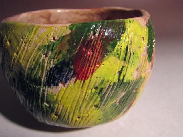 ☆出口仁三郎（大本教教祖）茶碗【福寿】☆見事な景色☆o367