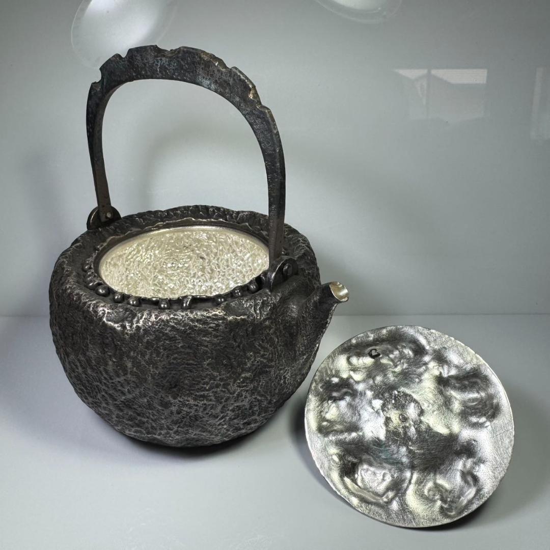 純銀製 木摘 銀瓶 箱付 湯沸 煎茶道具 工芸品 古美術品 純銀保証