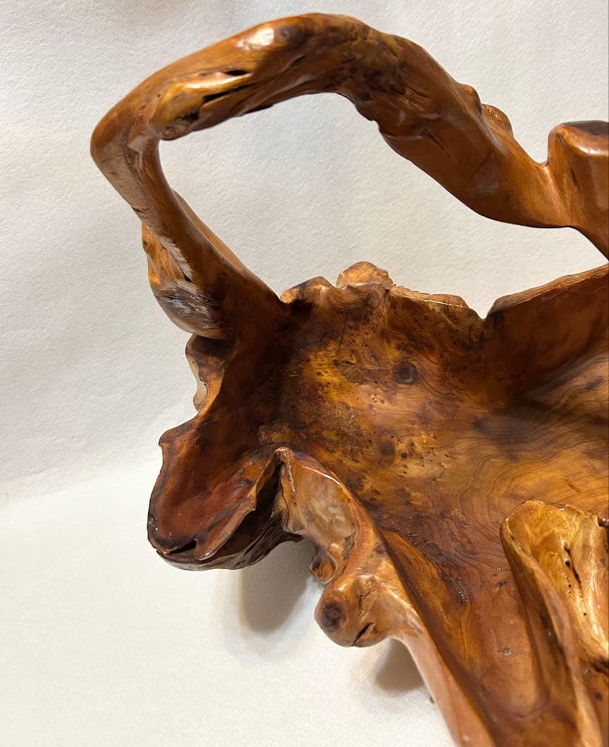 刳り貫き バスケット 籠 くりぬき 木製 工芸 木工芸