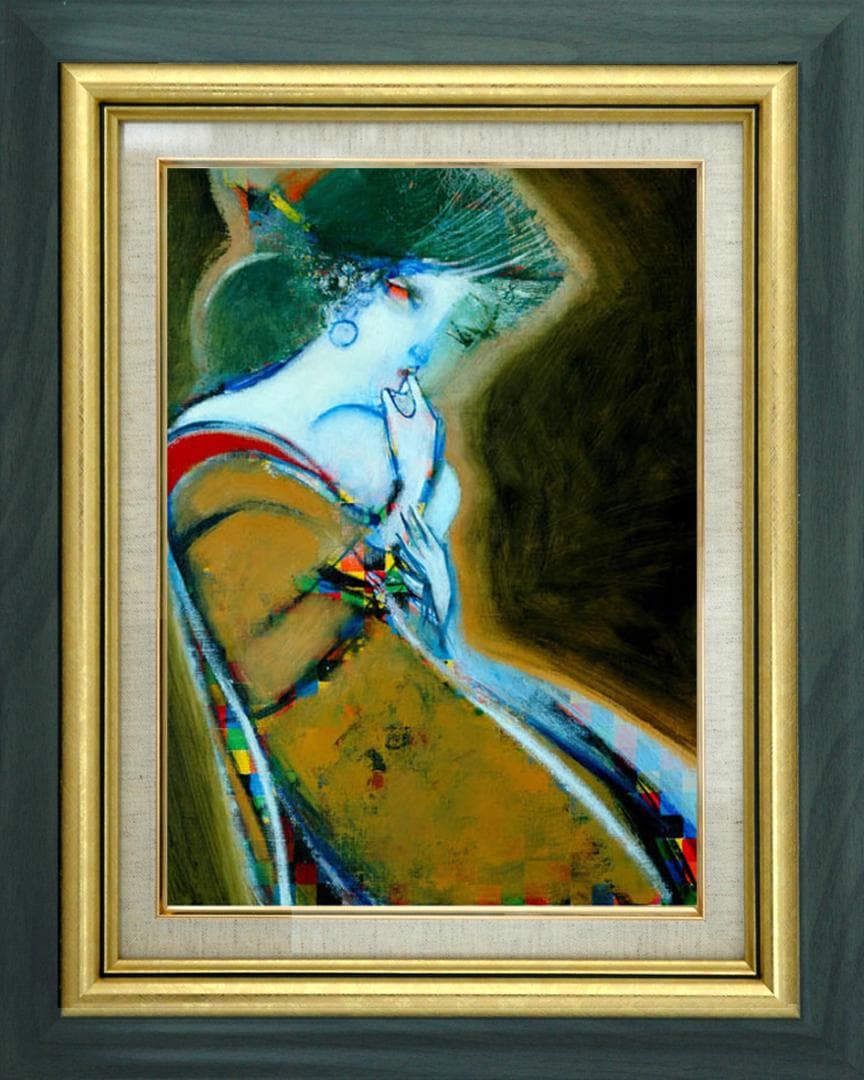 油絵 菅家令子 絵 絵画 インテリア 額付(銀) F4-080514 人物 女性