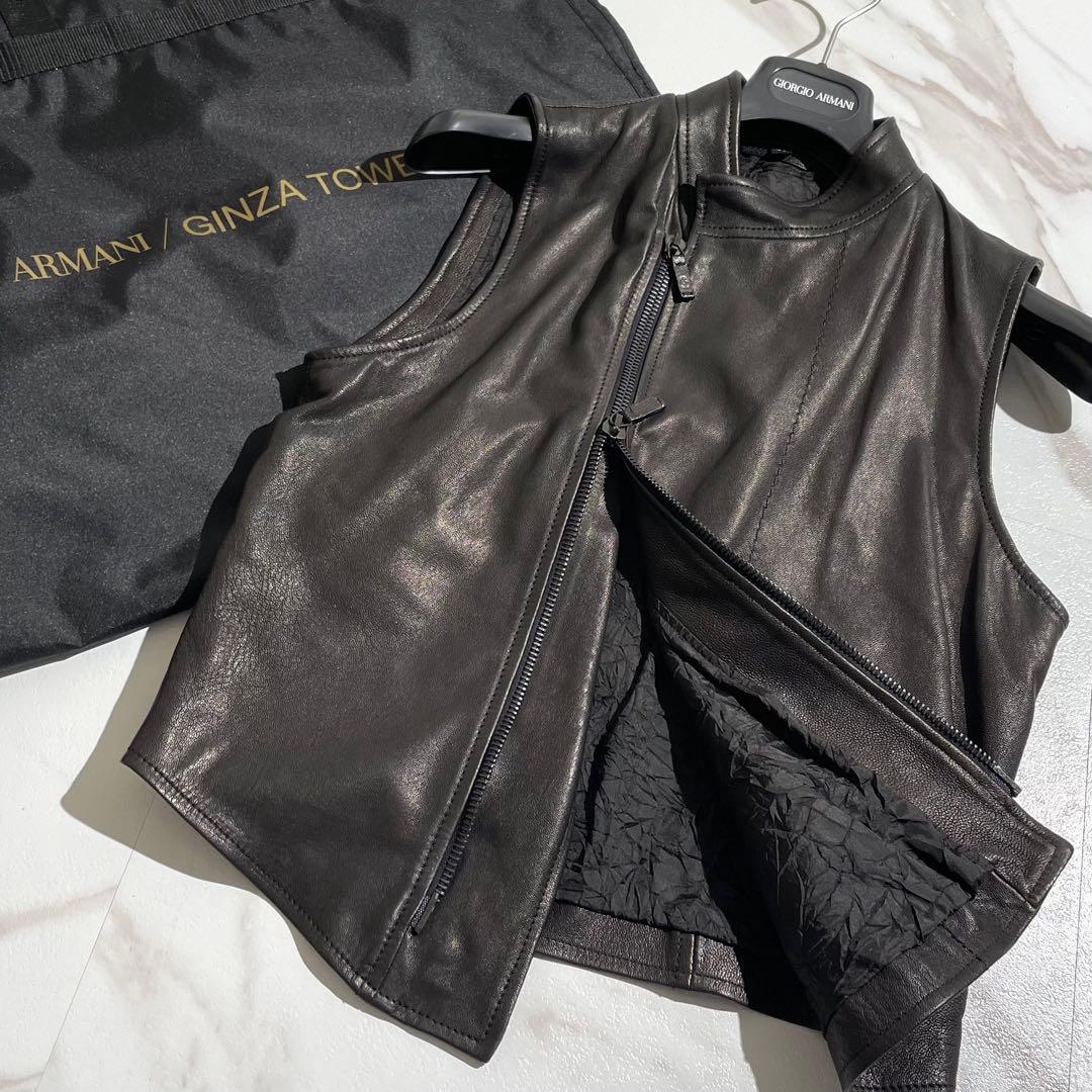 極美品✨ ジョルジオアルマーニ レザージャケット 最高級黒タグ ブラック