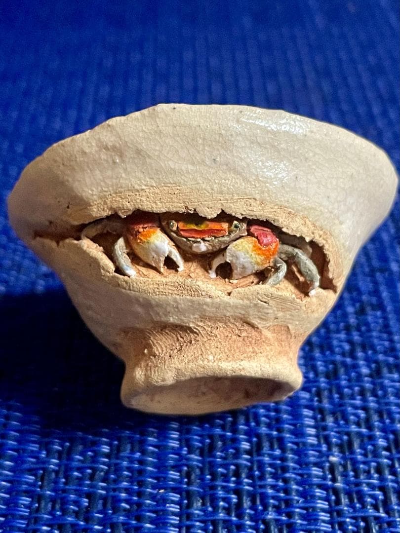 値下げ！【超年代お銚子、ぐい呑みセット】水月焼 初代作 蟹天神5点セット共箱付