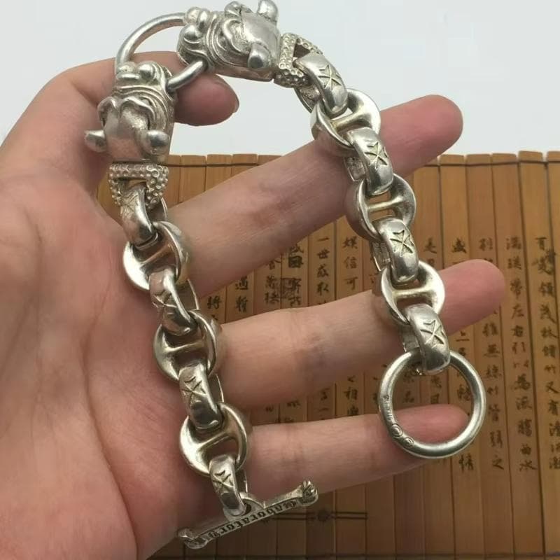 シルバー925 ダブルブルドッグ ヴィンテージチェーンブレスレット