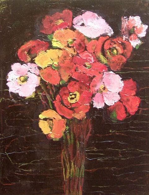 油絵 菅家令子 絵 絵画インテリア 額付(白) uF6-112002 花 ポピー