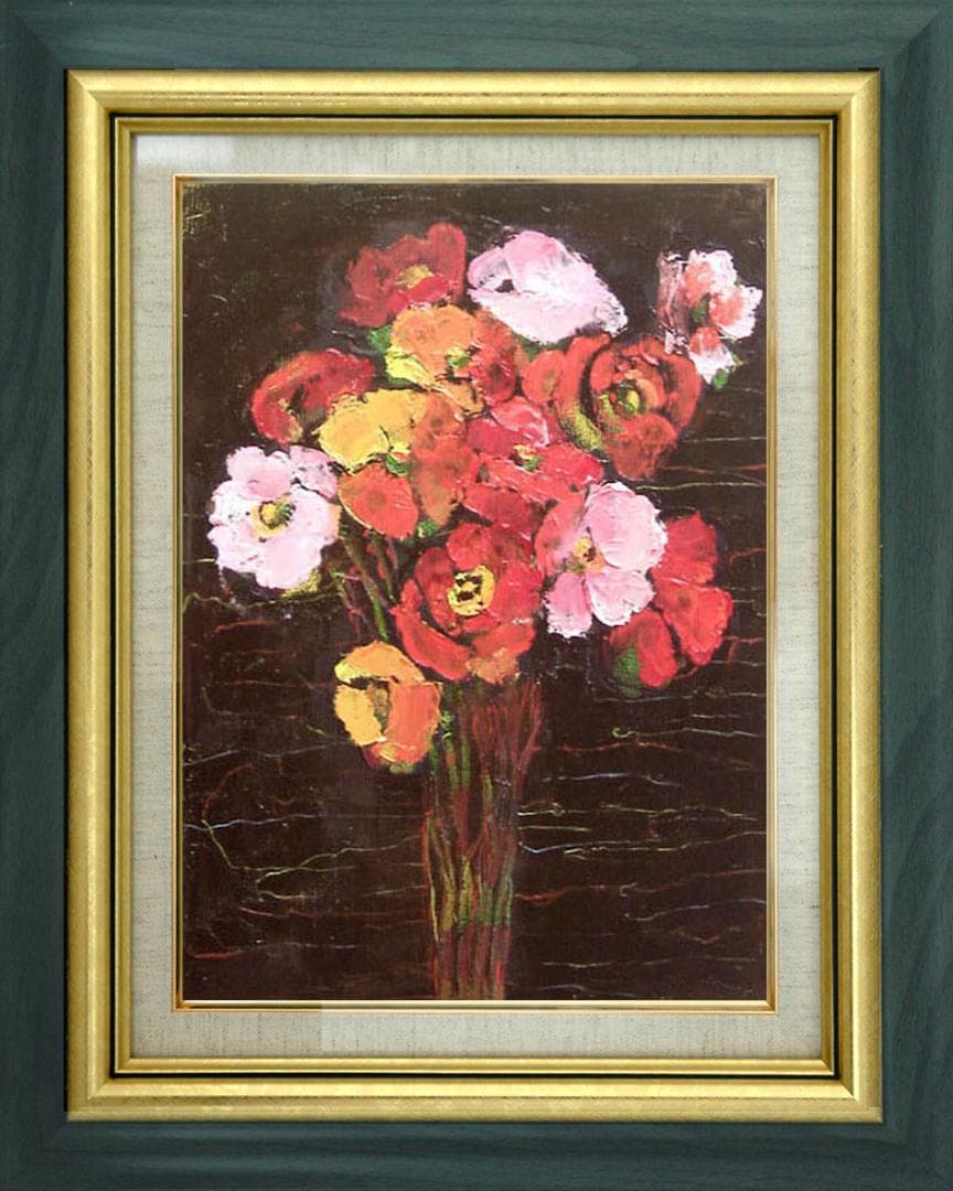 油絵 菅家令子 絵 絵画インテリア 額付(白) uF6-112002 花 ポピー