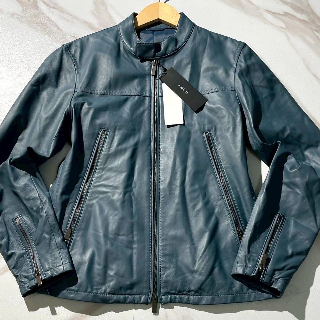 未使用タグ付✨JOSEPH 八の字ジップ 羊革 シングルライダースジャケット 紺