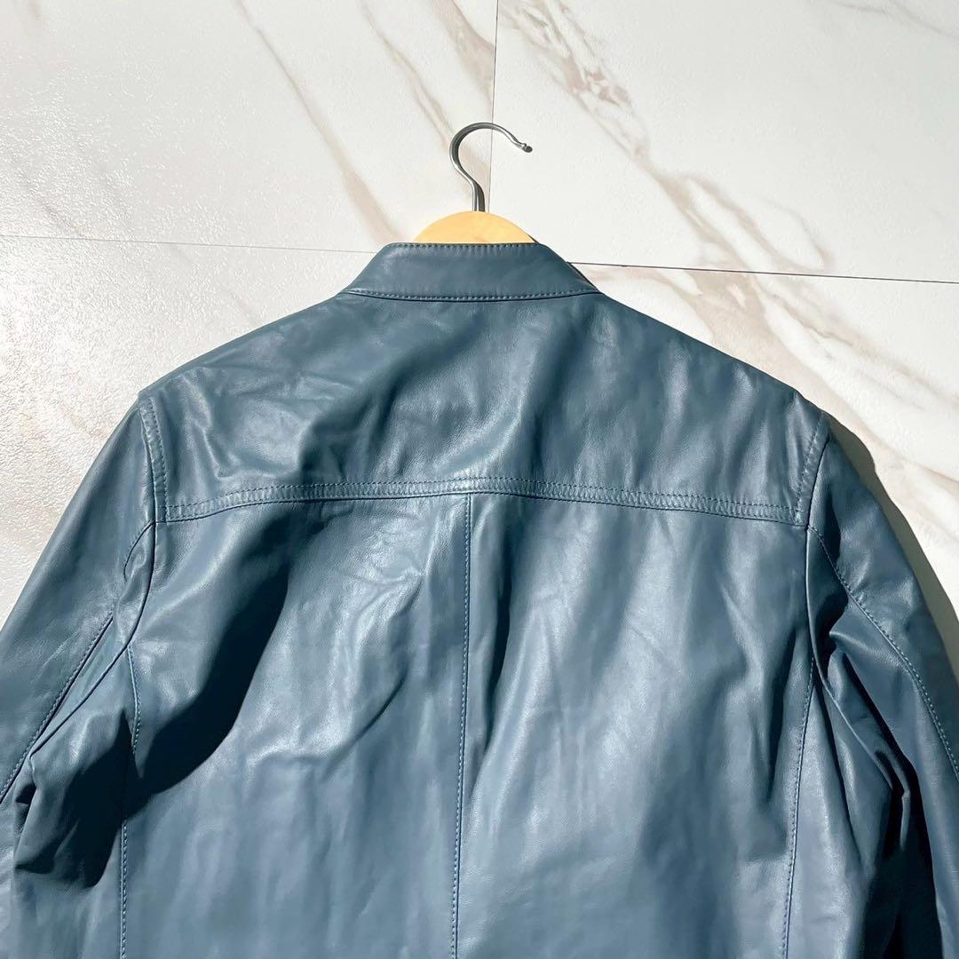 未使用タグ付✨JOSEPH 八の字ジップ 羊革 シングルライダースジャケット 紺