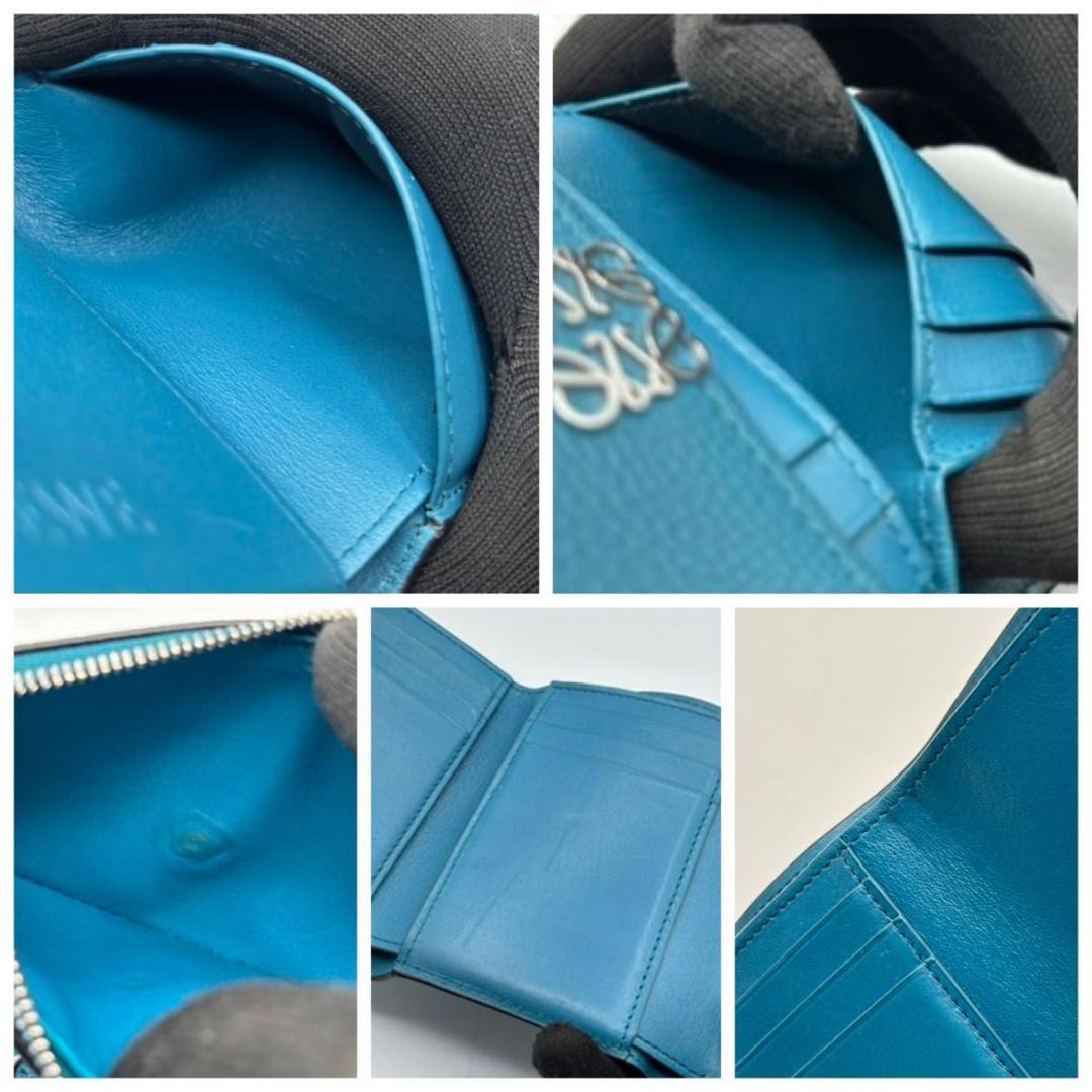 外新品同様 ロエベ トライフォールド ウォレット アナグラム 三つ折り財布 青