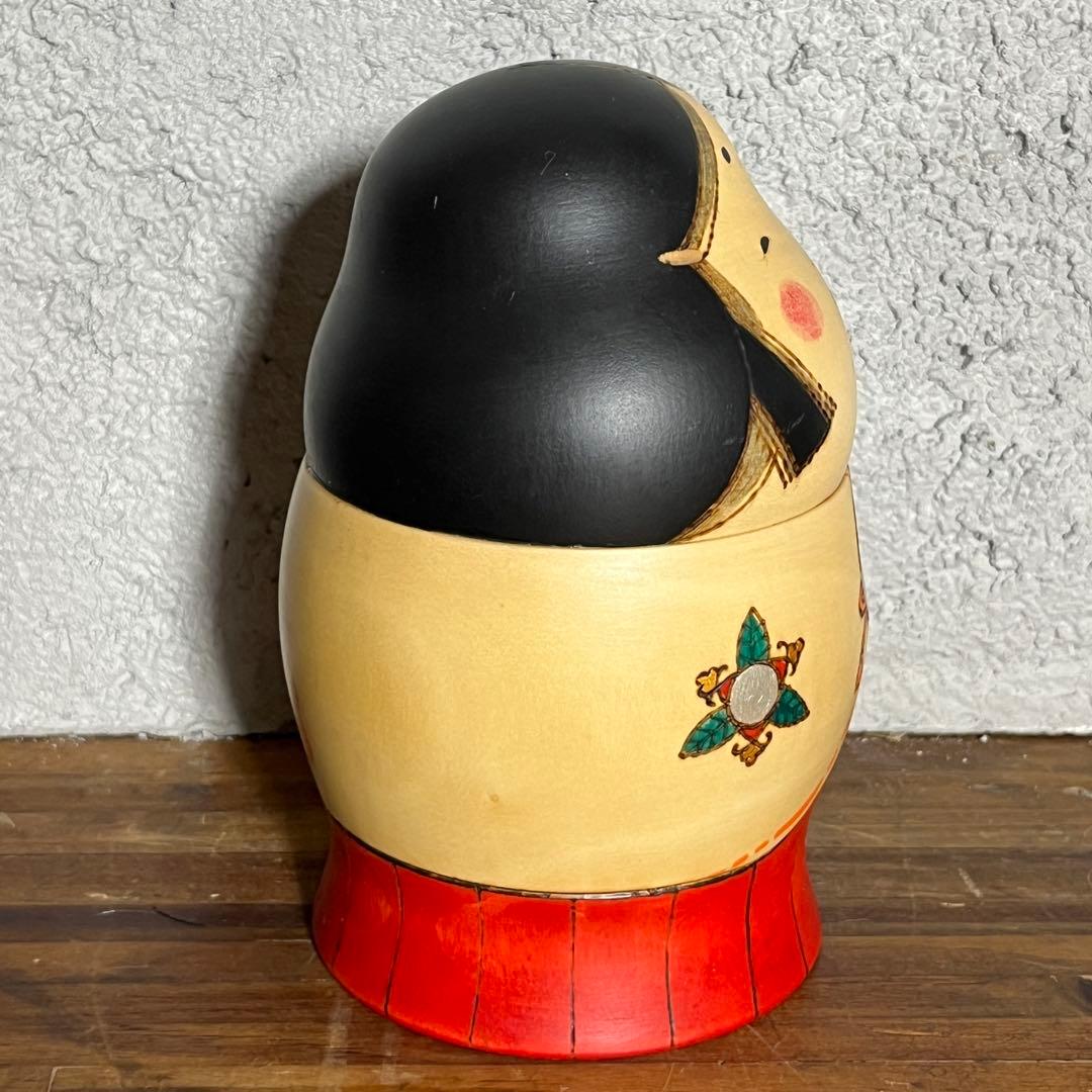 【現代名工】関口三作 作 おかめ こけし 木製人形 川連漆器 共箱付き