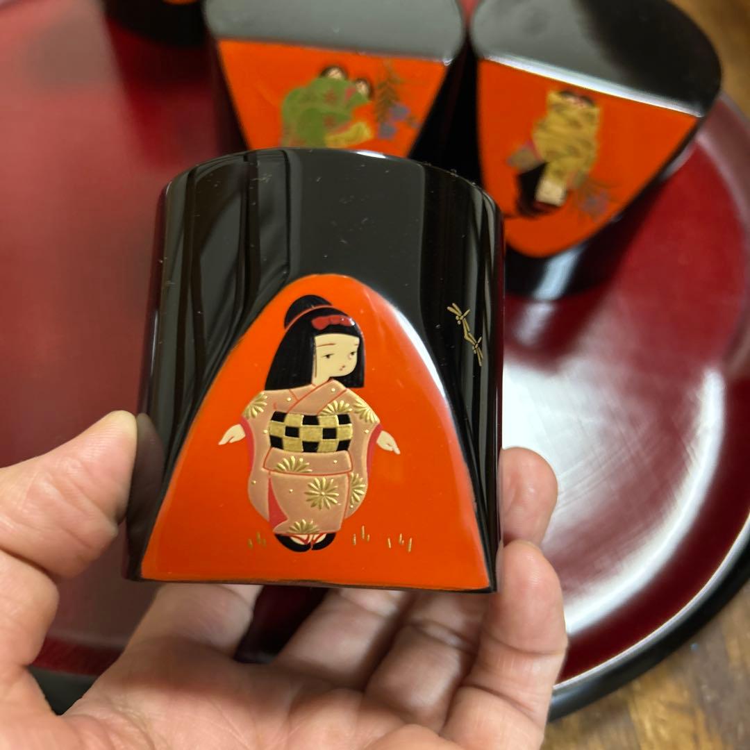 輪島塗　輪島漆器　大雅堂　摂田照彦　ぐい呑　童蒔絵　高級漆器　未使用希少品