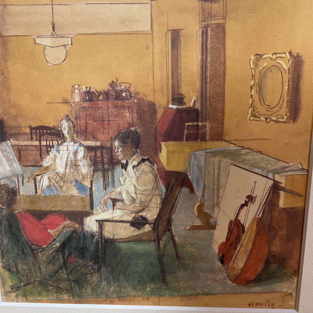 小磯良平 パステル画複製画 タイトル【室内】1976年作