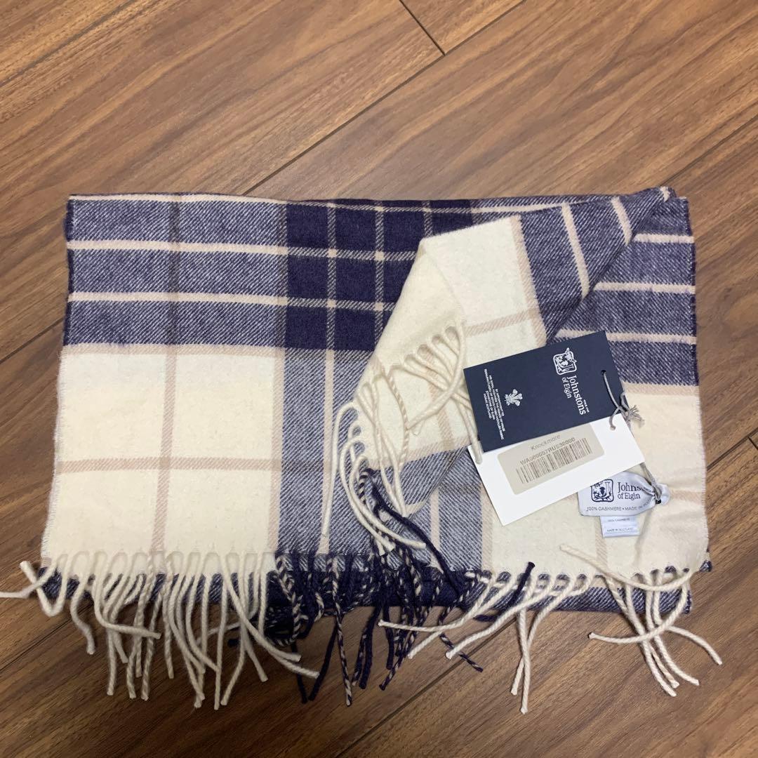 タグ付き❗️中判Johnstons of Elgin チェック柄 カシミヤマフラー