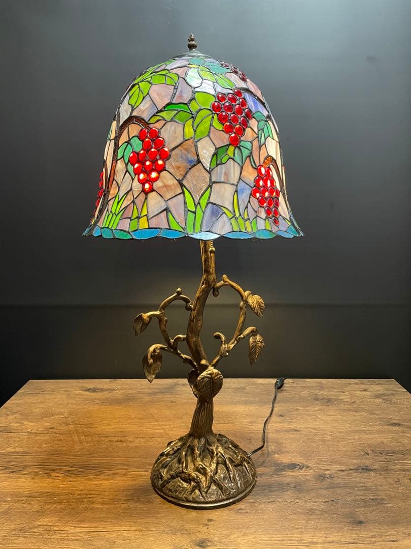 ヴィンテージ　ステンドグラステーブルスタンド　テーブルランプ　葡萄(大)88cm