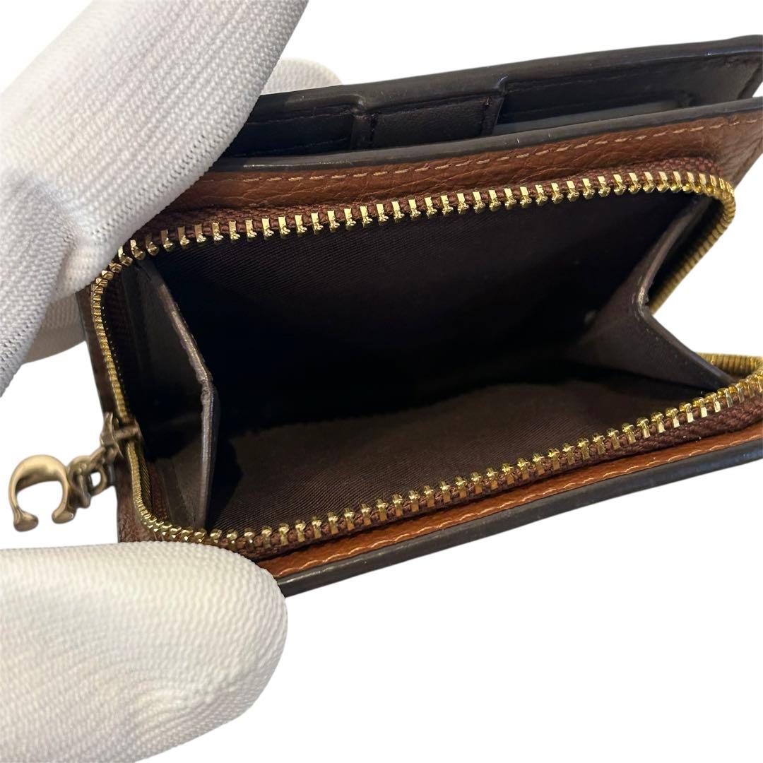 【美品✨即日発送】COACH コーチ 二つ折り財布 ブラウン L字ファスナー