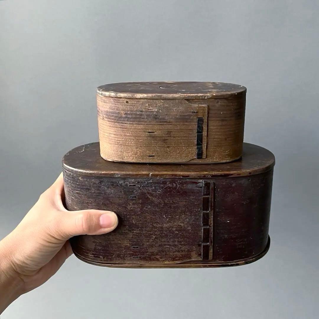 骨董 曲げわっぱ 蔵出し品 大小2点セット 丸二印