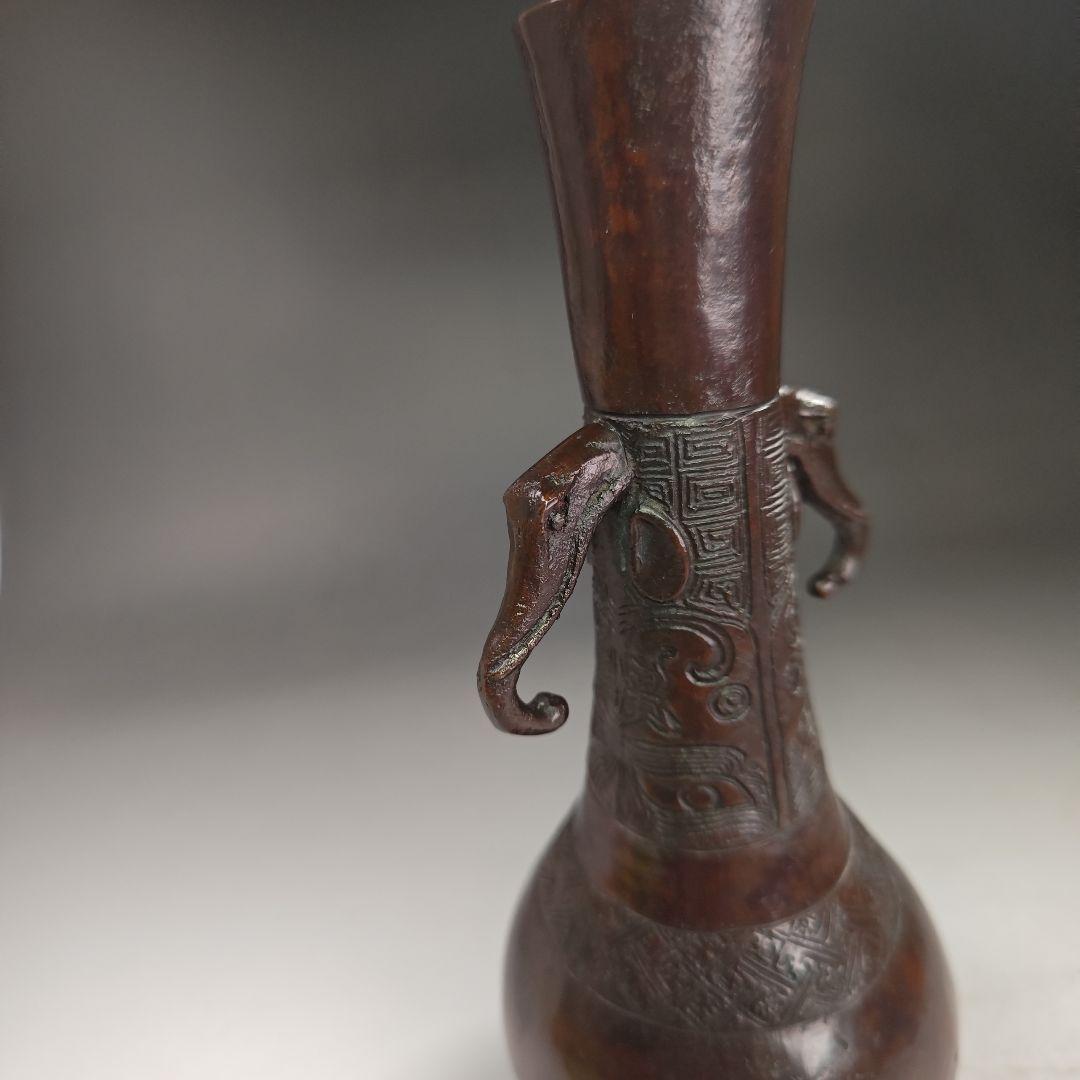 イ968 花入『唐銅風炉師　三代　一ノ瀬宗也』『胡銅写　象耳　花入　共箱』花器