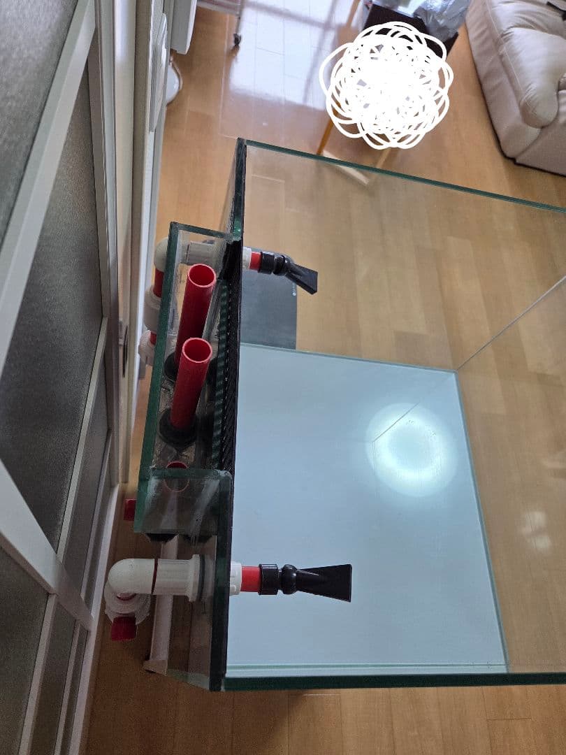 オーバーフロー水槽 透明ガラス 上部フィルター付き