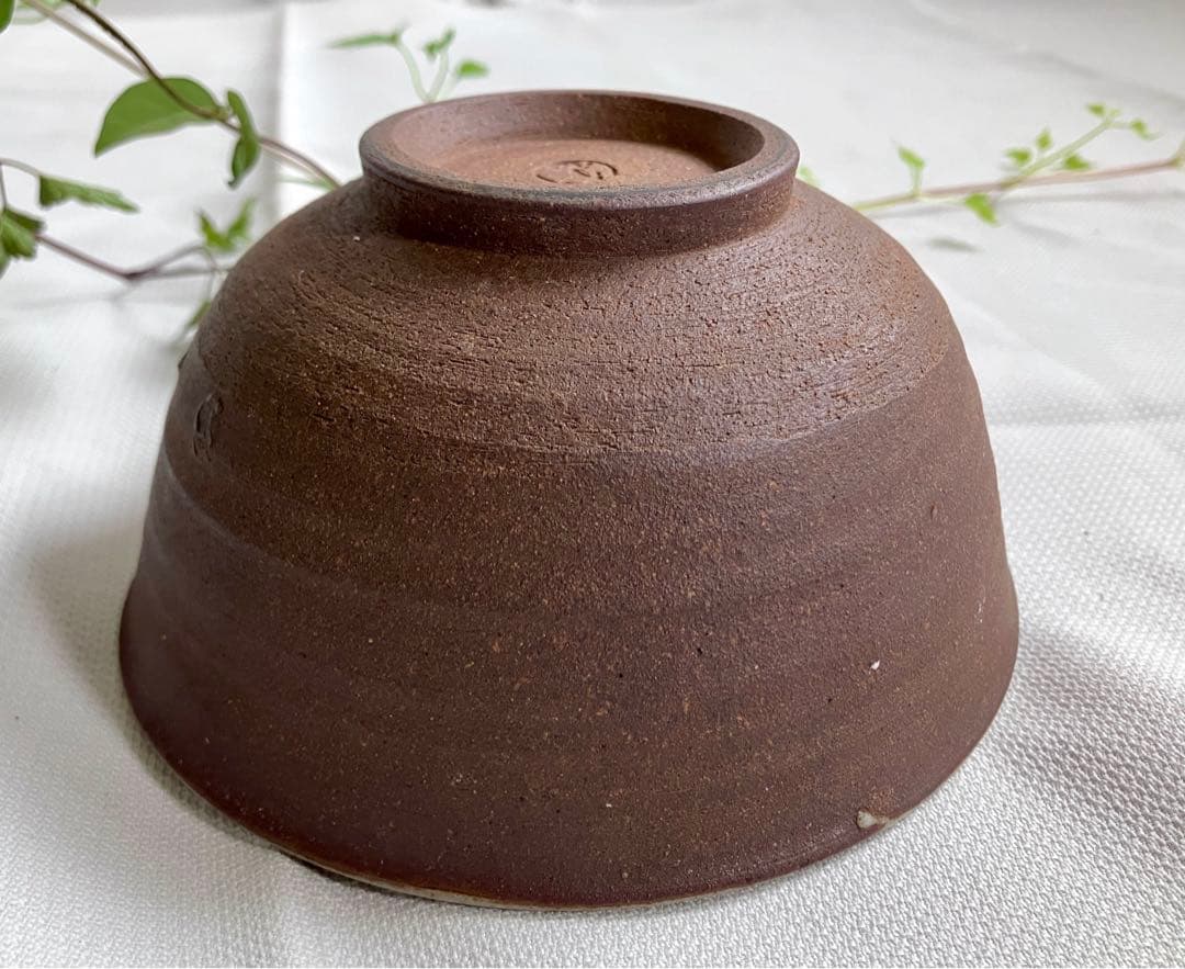 ✅お茶道/茶器/抹茶椀/側面は素焼き見込みにのみ釉薬/美品