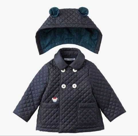 【美品】familiar ファミリア キルティング クマ耳 コート 80