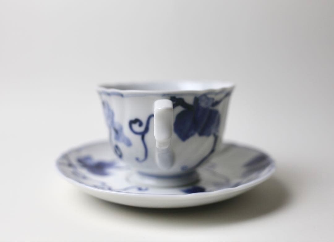 九谷長左 山本長左 藍九谷 葡萄文 カップとソーサー　コーヒー