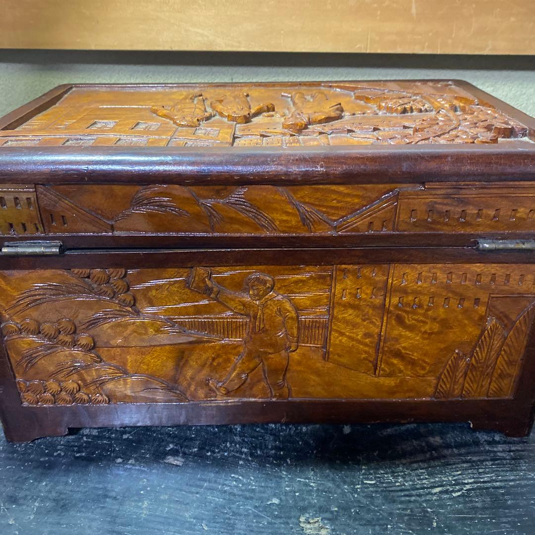 中国古玩　木彫　毛沢東　人生図箱