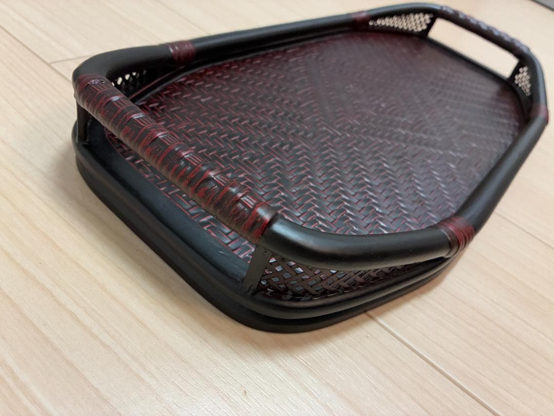 久留米 九籃（くらん） 八角トレイ 黒／籐風／漆塗調トレー