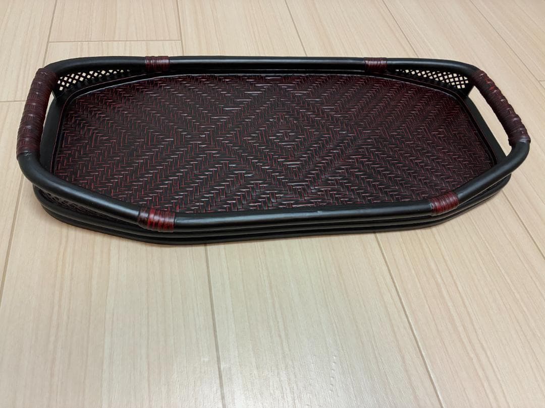 久留米 九籃（くらん） 八角トレイ 黒／籐風／漆塗調トレー