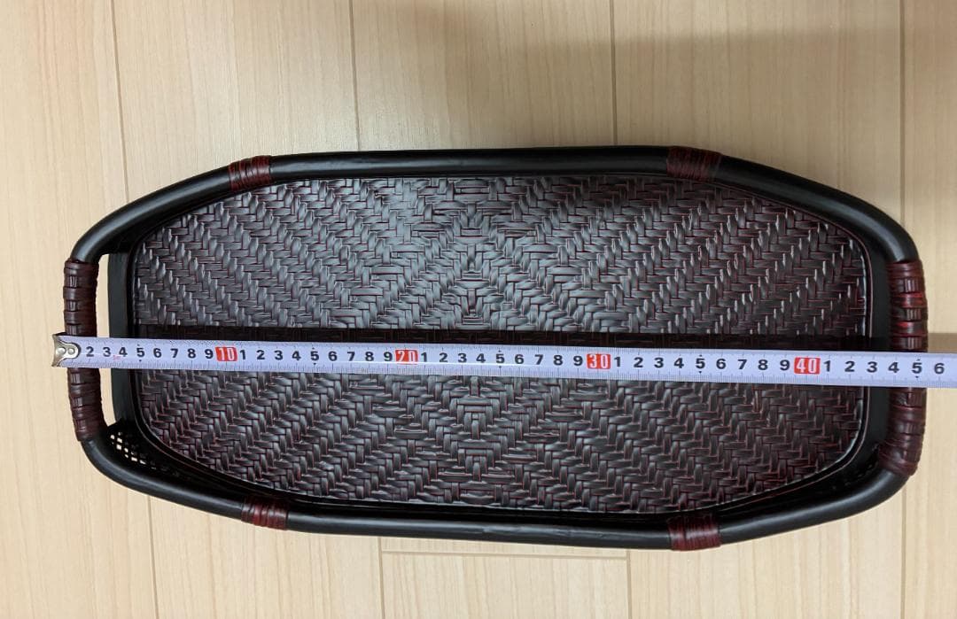 久留米 九籃（くらん） 八角トレイ 黒／籐風／漆塗調トレー