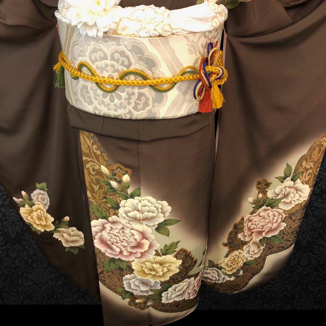 振袖フルセット(8点)・作家物・落款入り・更紗牡丹・高級縮緬・モダン・逸品