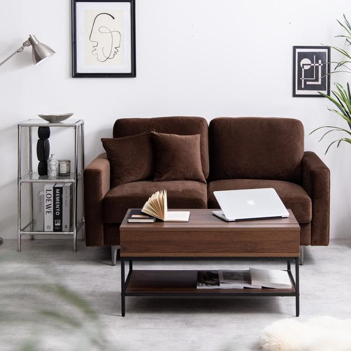 【幅80cm】昇降式テーブル 小さめ 昇降テーブル コンパクト【ブラウン】