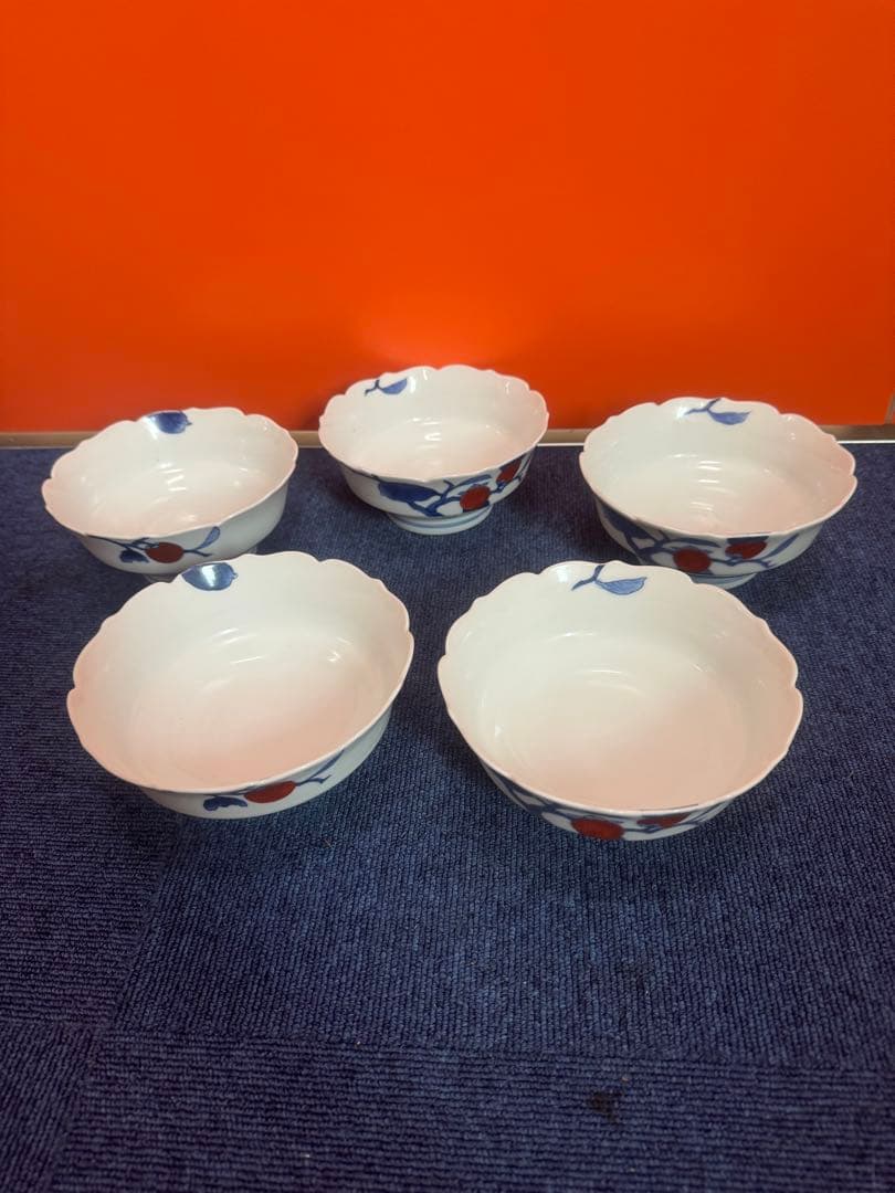 1709 深川製磁　染付柿文　中鉢　5客　15cm