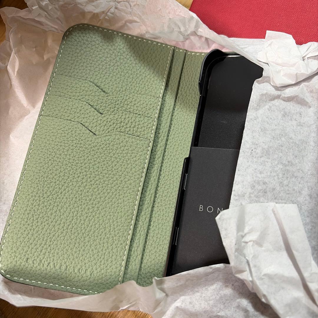 新品 BONAVENTURA iPhone13 手帳ケース グレージュ グリーン