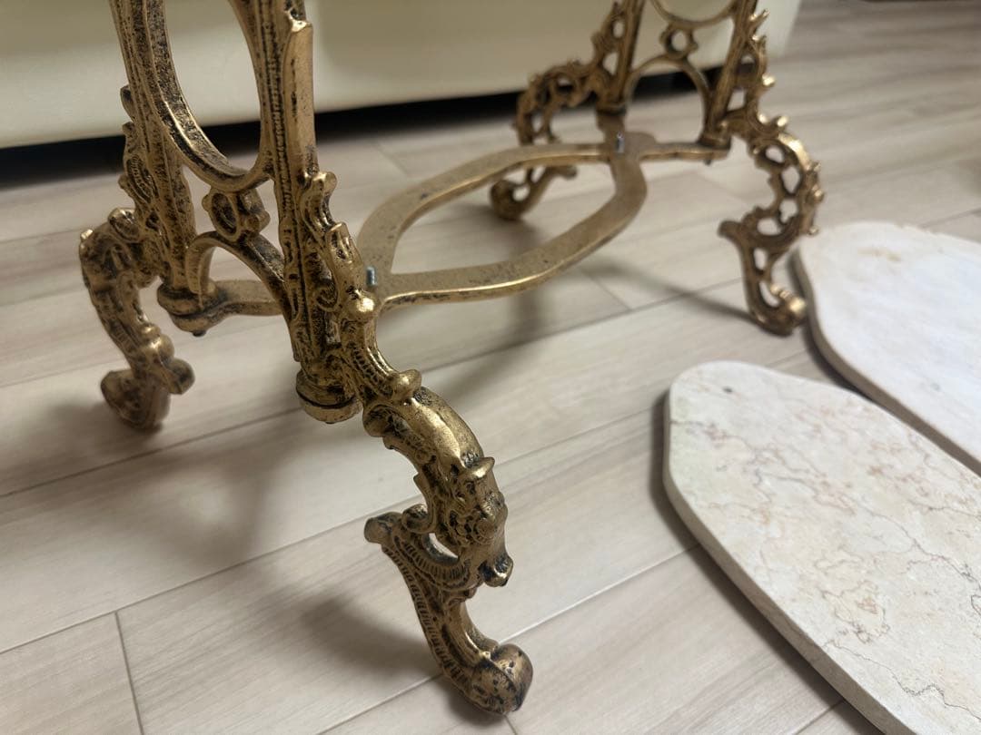 アンティーク調　大理石調　サイドテーブル　ゴールド脚