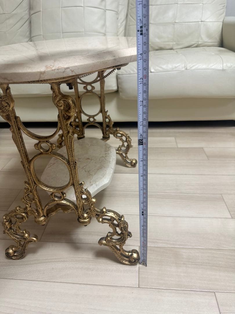 アンティーク調　大理石調　サイドテーブル　ゴールド脚
