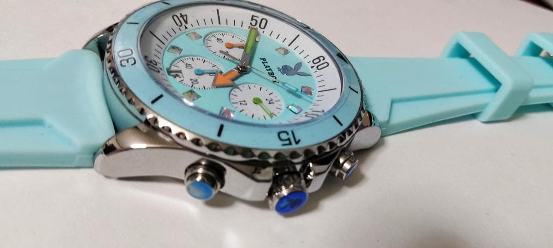 新品PLAYBOY スカイブルー クロノグラフ 時計箱付き