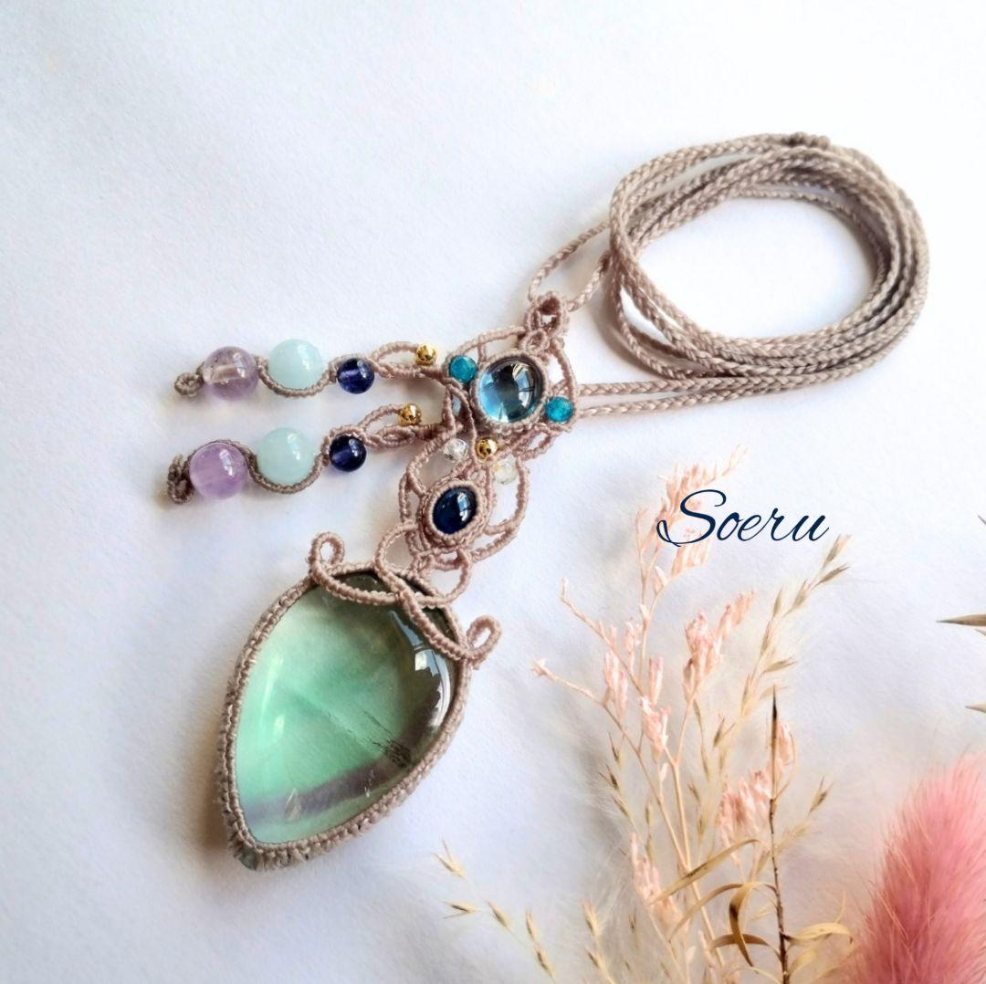 【ちーさん】マラカイト＆ガーデンクォーツのマクラメ編みネックレス他　天然石