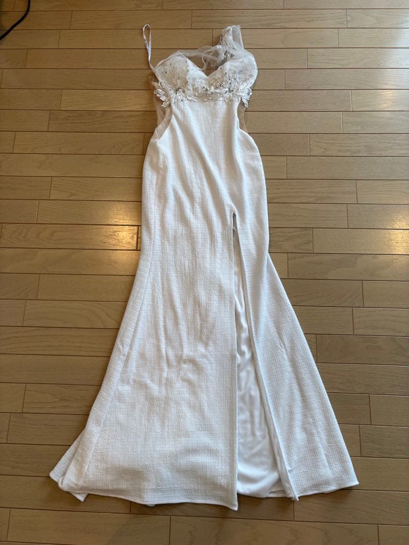 ホワイトレース装飾ドレス ロングドレス キャバドレス ナイトドレス