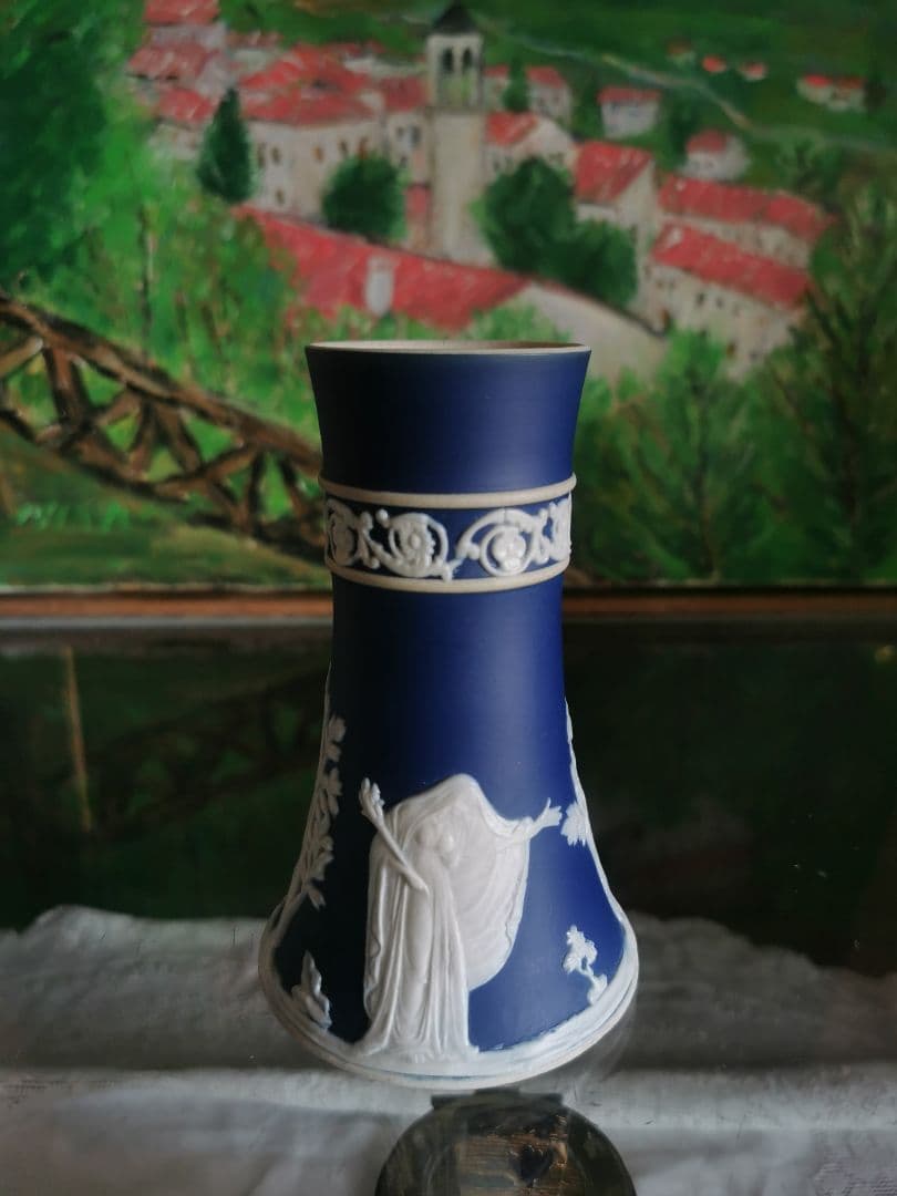 アンティーク英国 アダムスジャスパー カメオ技法 ラッパと収穫の女性像のベース