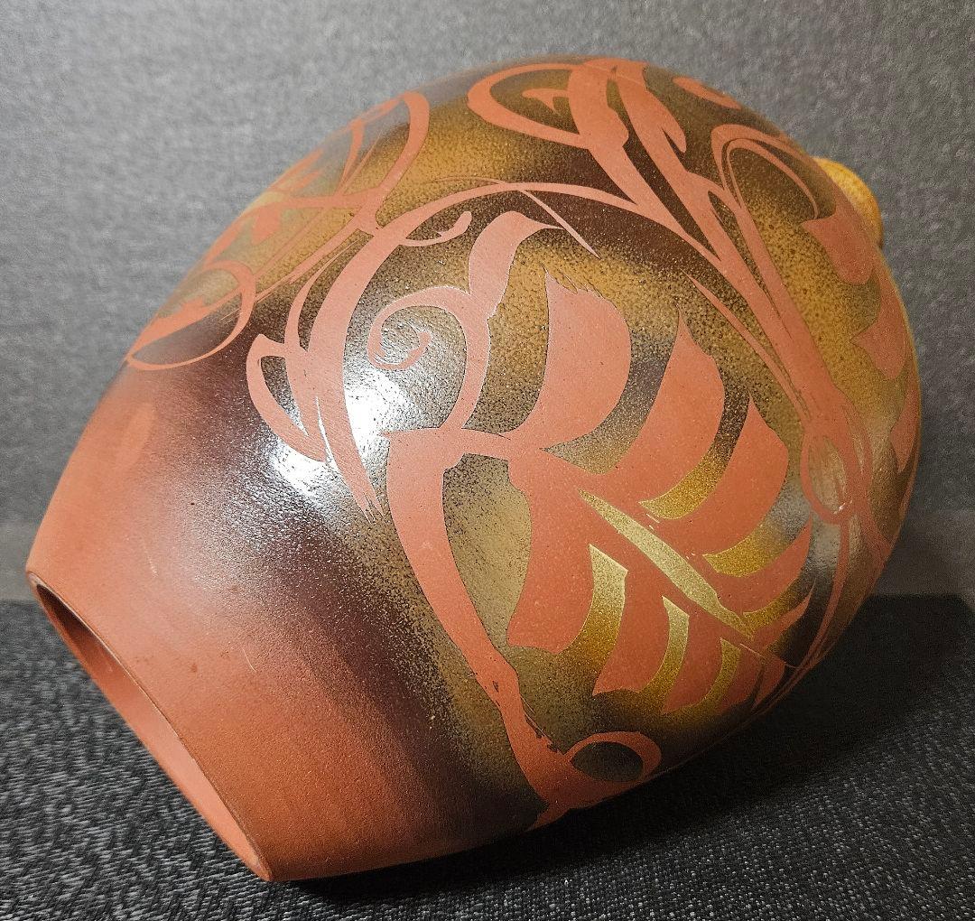 【日展作家】有田焼　名工　田中一位作　窯変　葉文様　大壺　花入れ　オブジェ