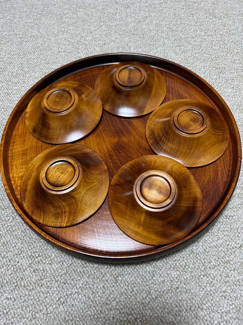 讃岐独楽塗　伝統工芸品33㎝➕茶たく5枚➕萩焼湯呑み