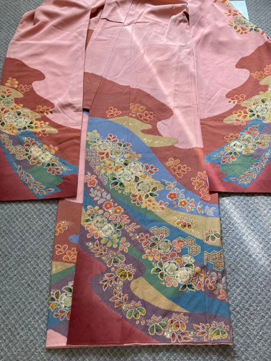 【冬SALE】着物◎振袖 袷 辻が花 十日町染匠 桐屋翠山工房 落款 暈し染