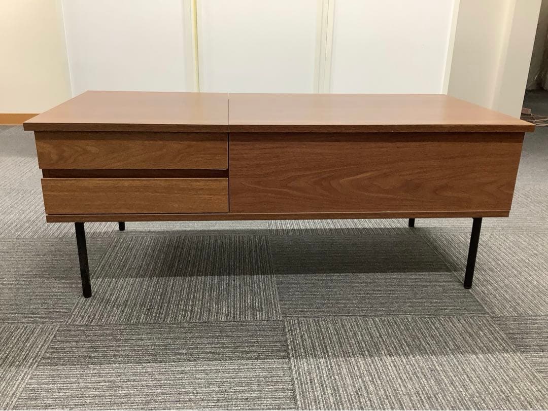 木製昇降テーブル デスクとテーブルの2way 引き出し+スライド収納付き